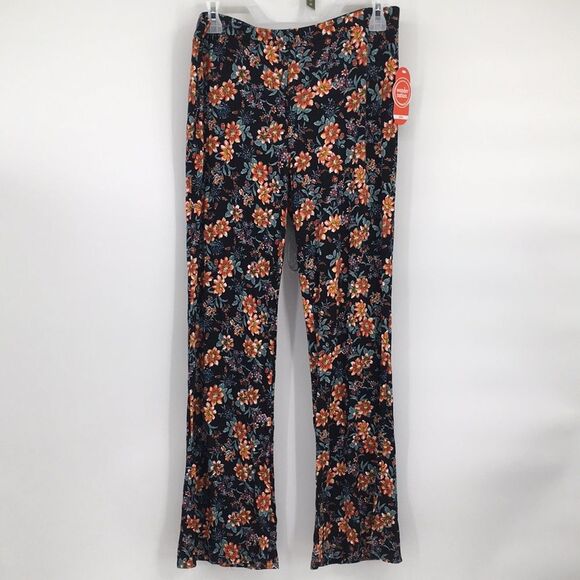 Wonder Nation Black Floral Stretchy Flare Pants Elastic Waist XL 14-16 Plus NEW - Picture 1 of 6
